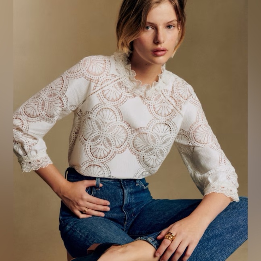 Sezane White Eyelet Lace Blouse